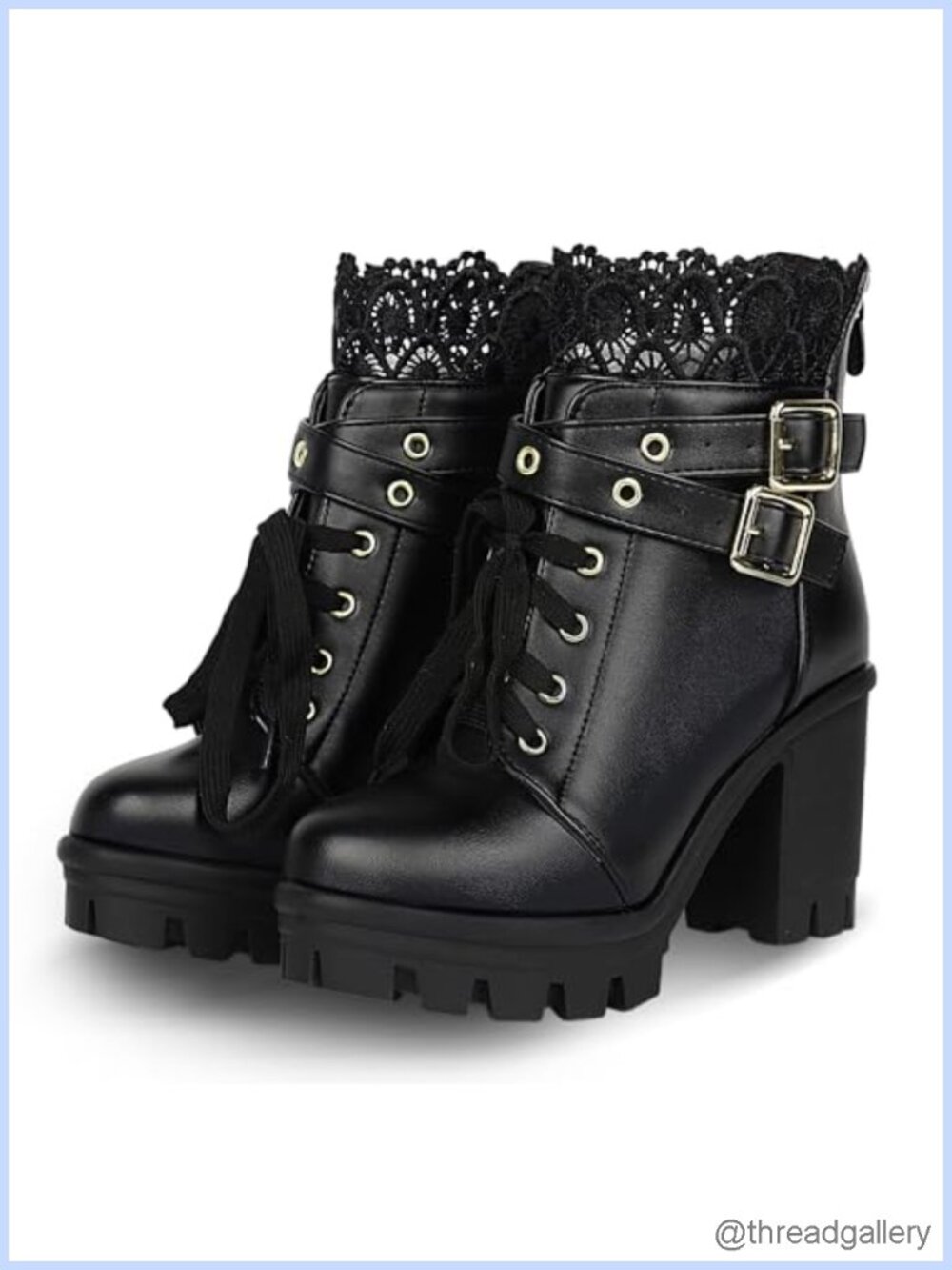 Women's Lace Up Chunky Ankle Boots Platform Gothic Faux Leather
